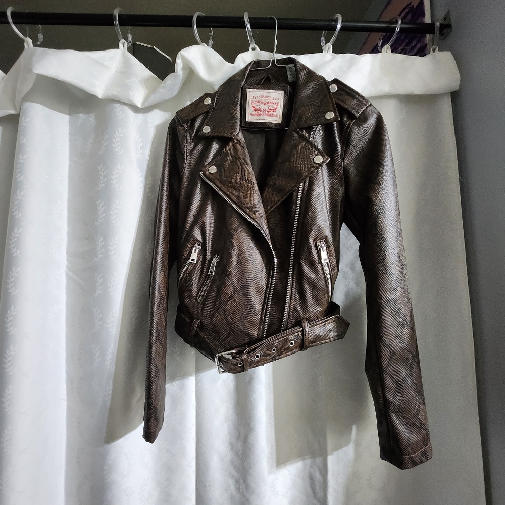 Levi's Brown Snake Print motorcycle faux leather jacket